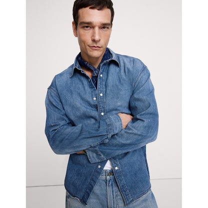 Men's Relaxed-Fit Denim Shirt With Snaps