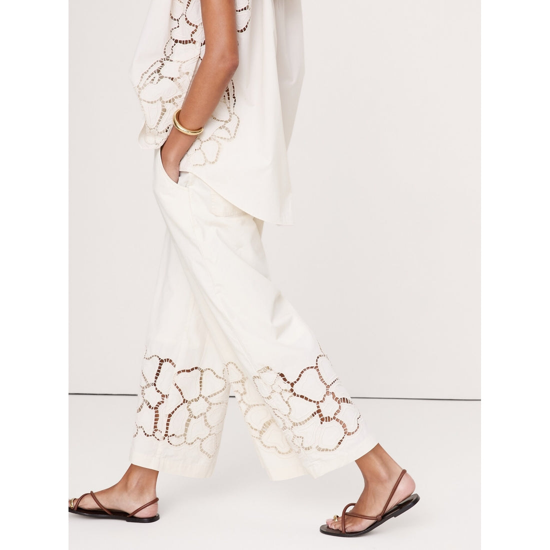 Women's The Pull-On Wide-Leg Ankle Pant In Embroidered Poplin