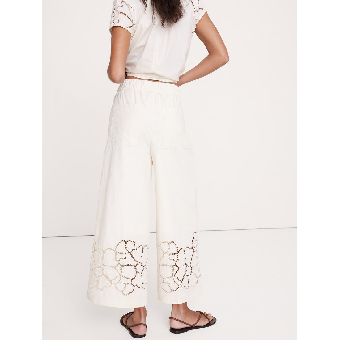 Women's The Pull-On Wide-Leg Ankle Pant In Embroidered Poplin