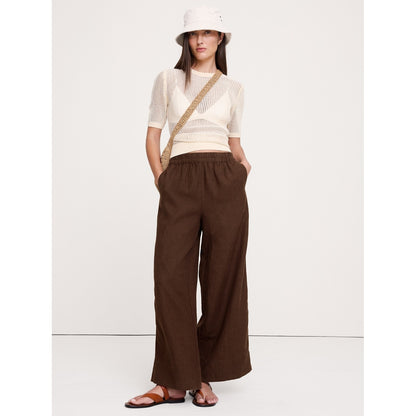 Women's High-Rise Wide-Leg Linen Pull-On Ankle Pant