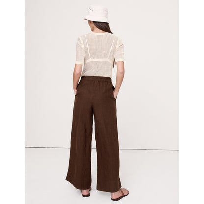 Women's High-Rise Wide-Leg Linen Pull-On Ankle Pant