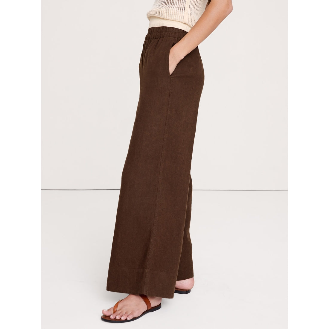 Women's High-Rise Wide-Leg Linen Pull-On Ankle Pant