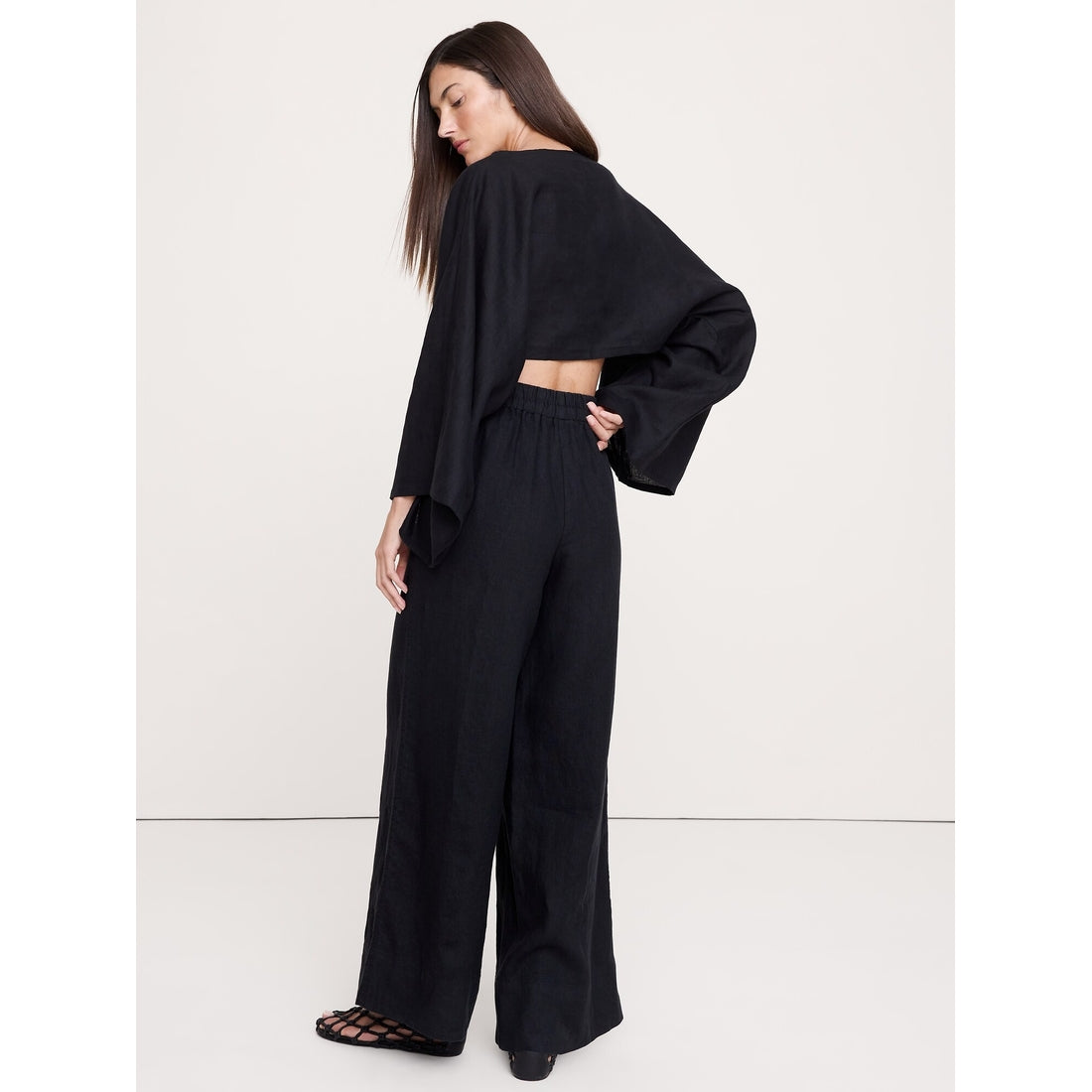 Women's High-Rise Wide-Leg Linen Pull-On Ankle Pant