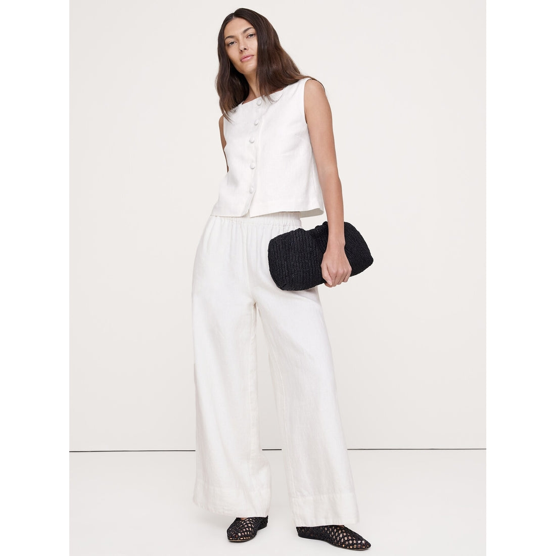 Women's High-Rise Wide-Leg Linen Pull-On Ankle Pant