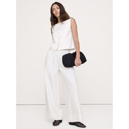 Women's High-Rise Wide-Leg Linen Pull-On Ankle Pant