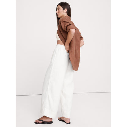 Women's High-Rise Wide-Leg Linen Pull-On Ankle Pant
