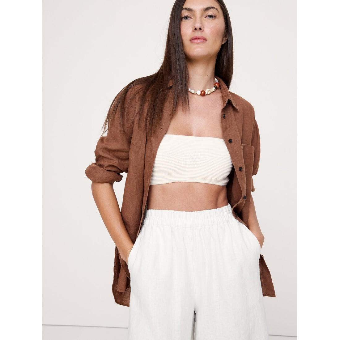 Women's High-Rise Wide-Leg Linen Pull-On Ankle Pant