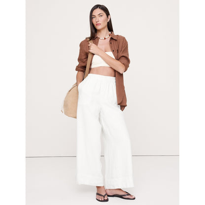 Women's High-Rise Wide-Leg Linen Pull-On Ankle Pant