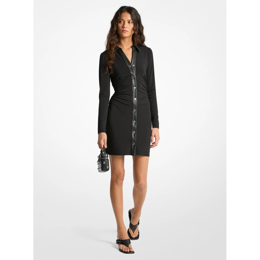 Ruched Stretch Matte Jersey Snap Mini Dress