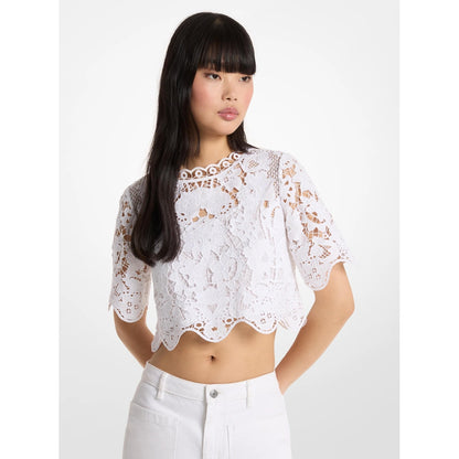 Floral Lace Cotton Cropped Shirt