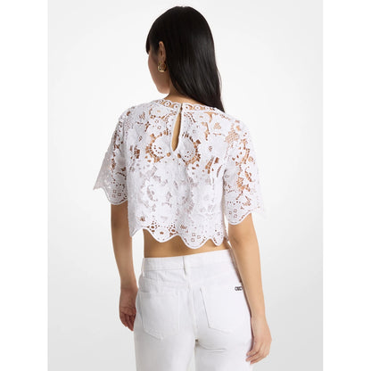 Floral Lace Cotton Cropped Shirt