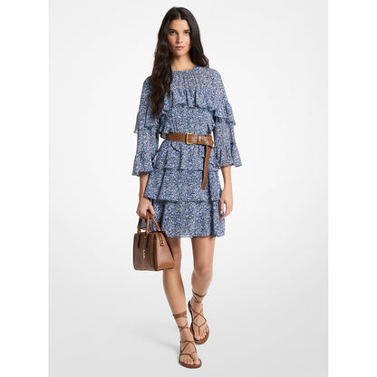 Floral Print Georgette Ruffle Mini Dress