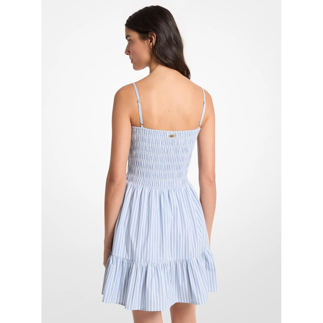 Striped Stretch Cotton Blend Smocked Dress