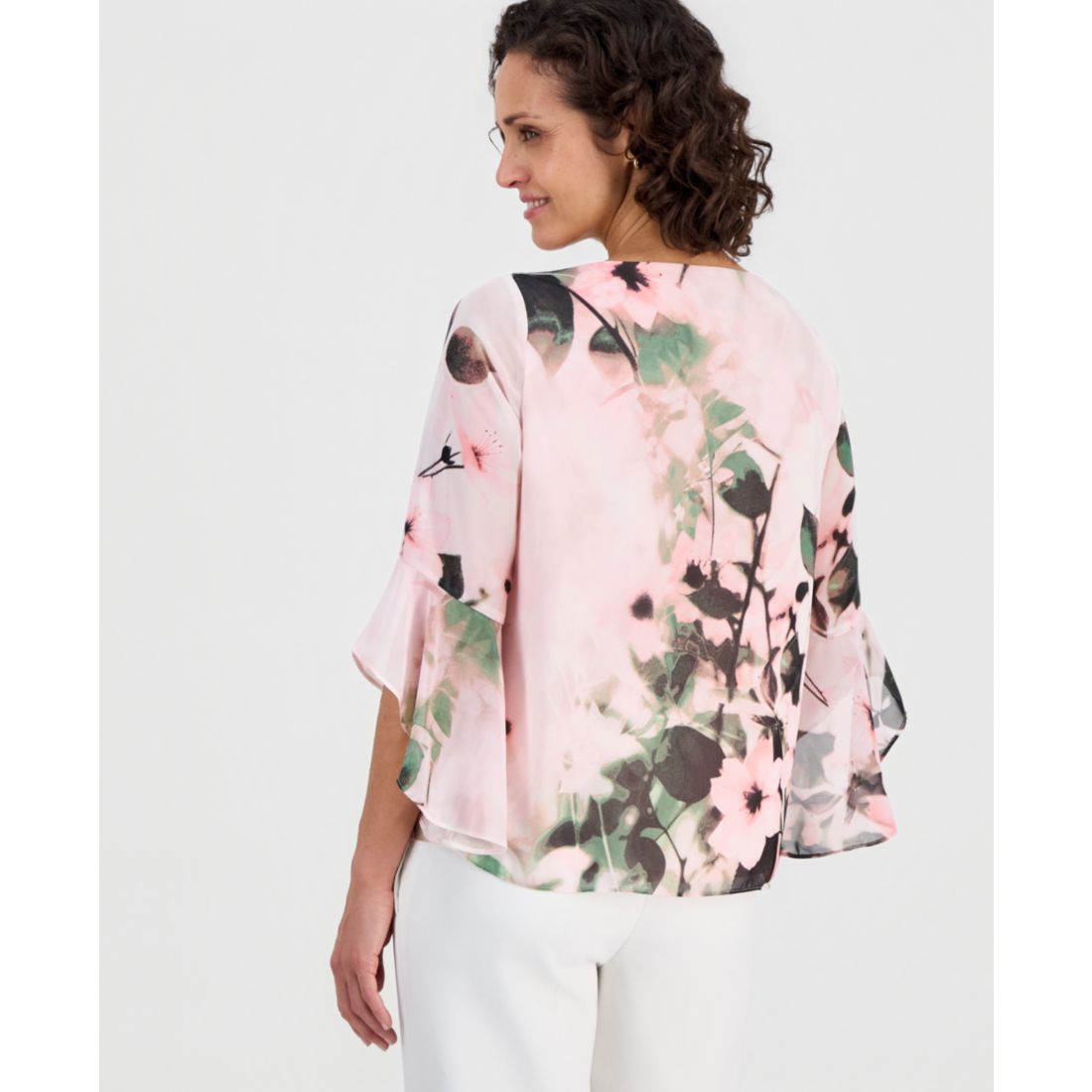 Kasper Women's Printed Flare-Sleeve Blouse, Regular & Petites