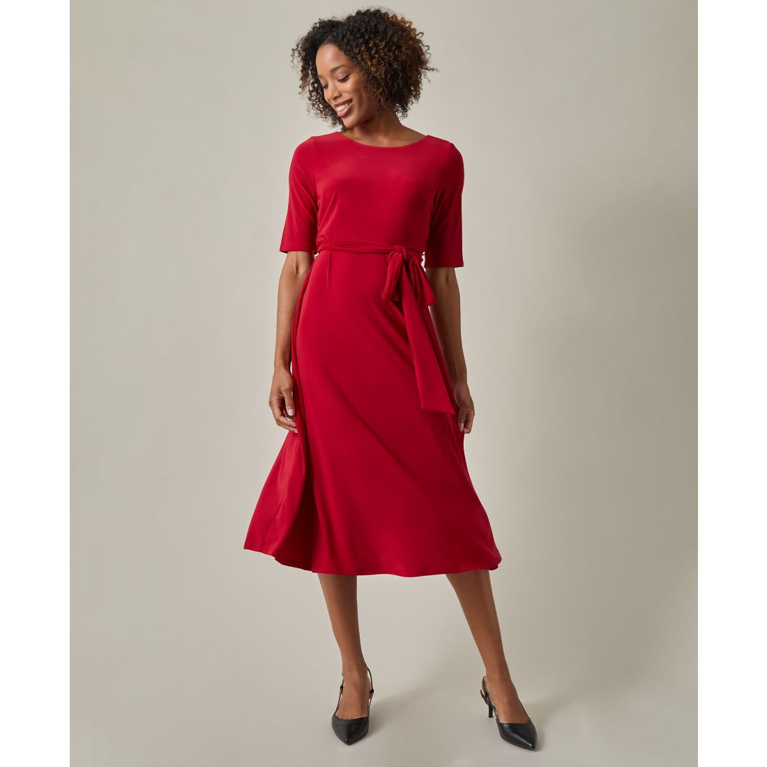 Kasper Women's Tie-Waist Short-Sleeve Fit & Flare Dress