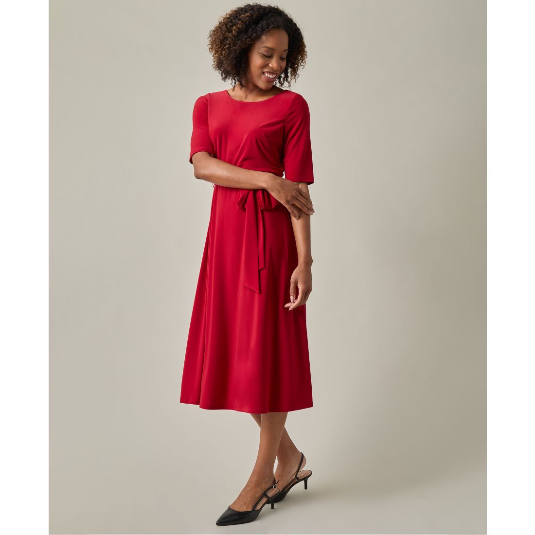 Kasper Women's Tie-Waist Short-Sleeve Fit & Flare Dress