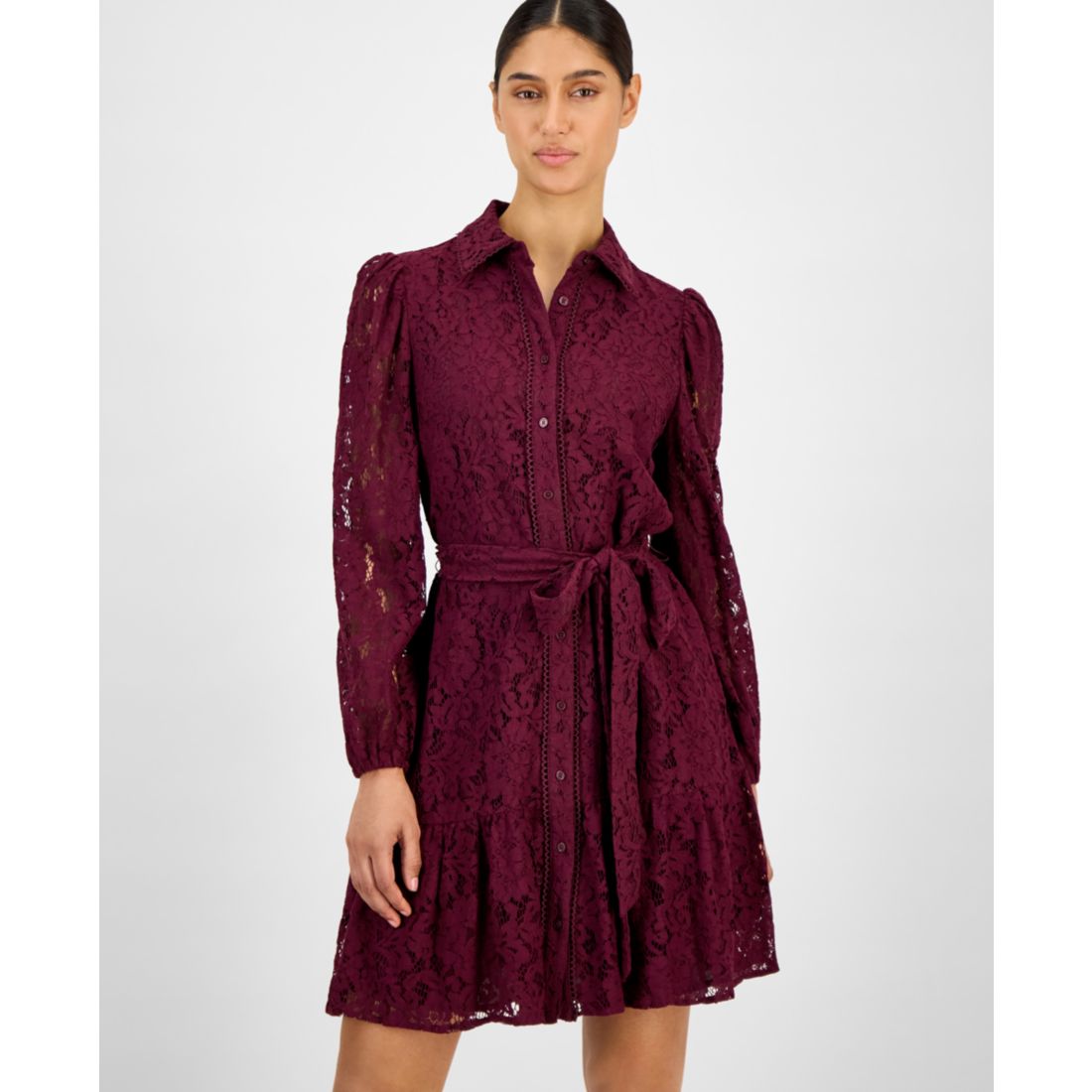 Anne Klein Women's Lace Tie-Waist Tiered Shirtdress