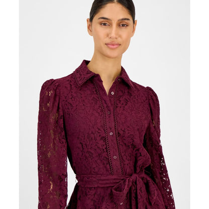 Anne Klein Women's Lace Tie-Waist Tiered Shirtdress