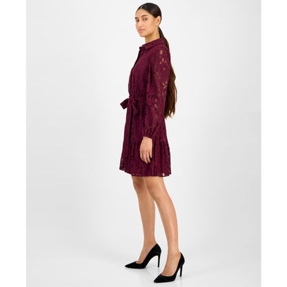 Anne Klein Women's Lace Tie-Waist Tiered Shirtdress