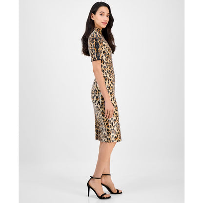 Anne Klein Women's Sequined Animal-Print Short-Sleeve Bodycon Dress
