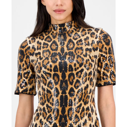 Anne Klein Women's Sequined Animal-Print Short-Sleeve Bodycon Dress