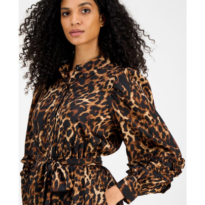 Anne Klein Women's Printed Tie-Waist Tiered Shirtdress