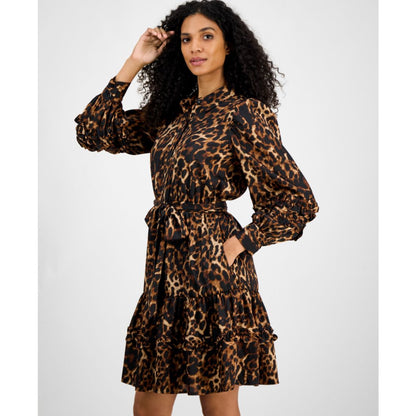 Anne Klein Women's Printed Tie-Waist Tiered Shirtdress