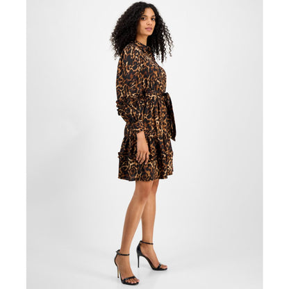 Anne Klein Women's Printed Tie-Waist Tiered Shirtdress
