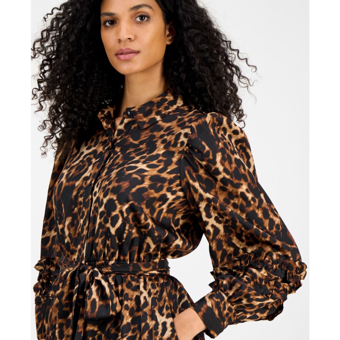 Anne Klein Women's Printed Tie-Waist Tiered Shirtdress