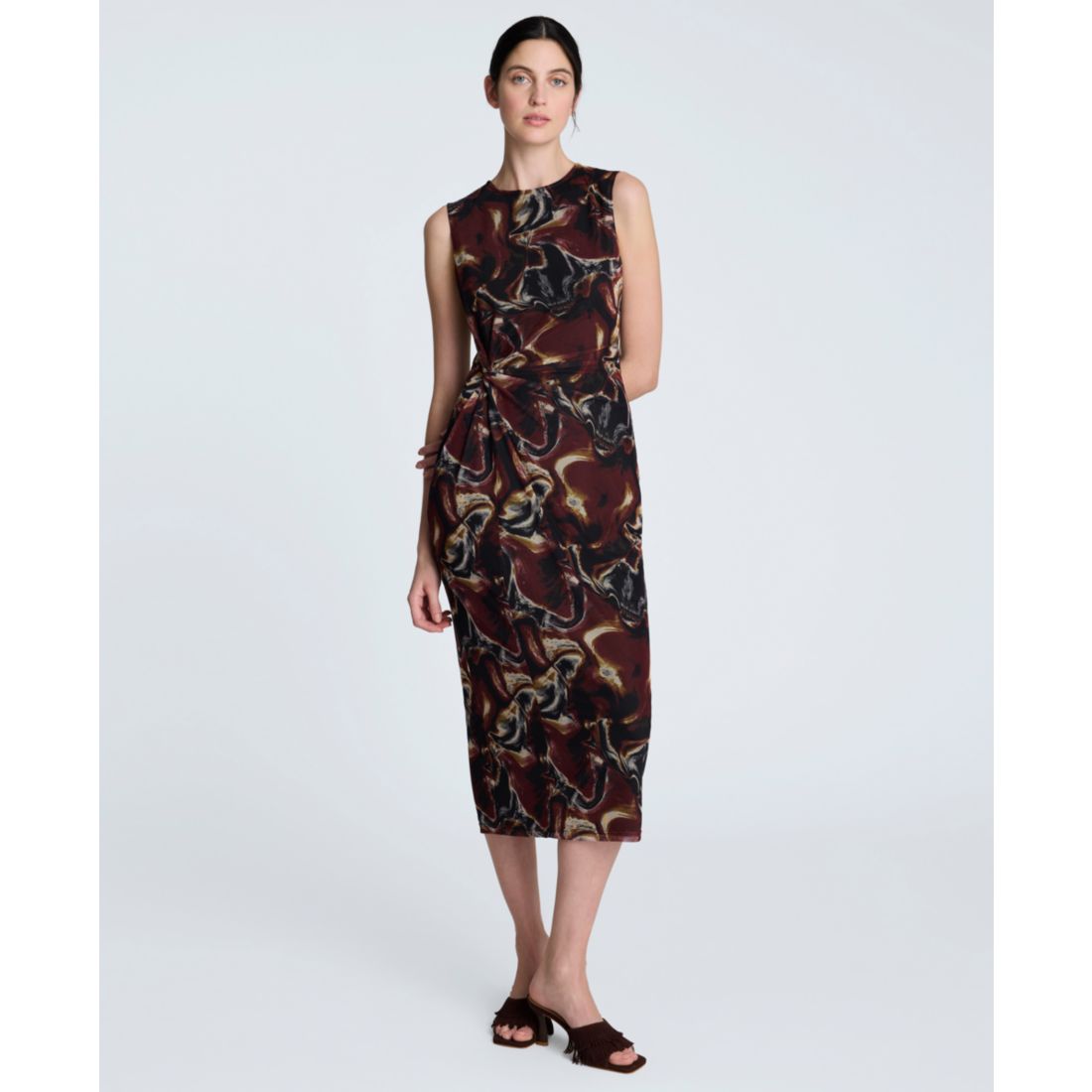 Kenneth Cole Women's Printed Side-Twist Sleeveless Midi Dress