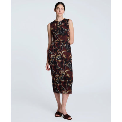 Kenneth Cole Women's Printed Side-Twist Sleeveless Midi Dress