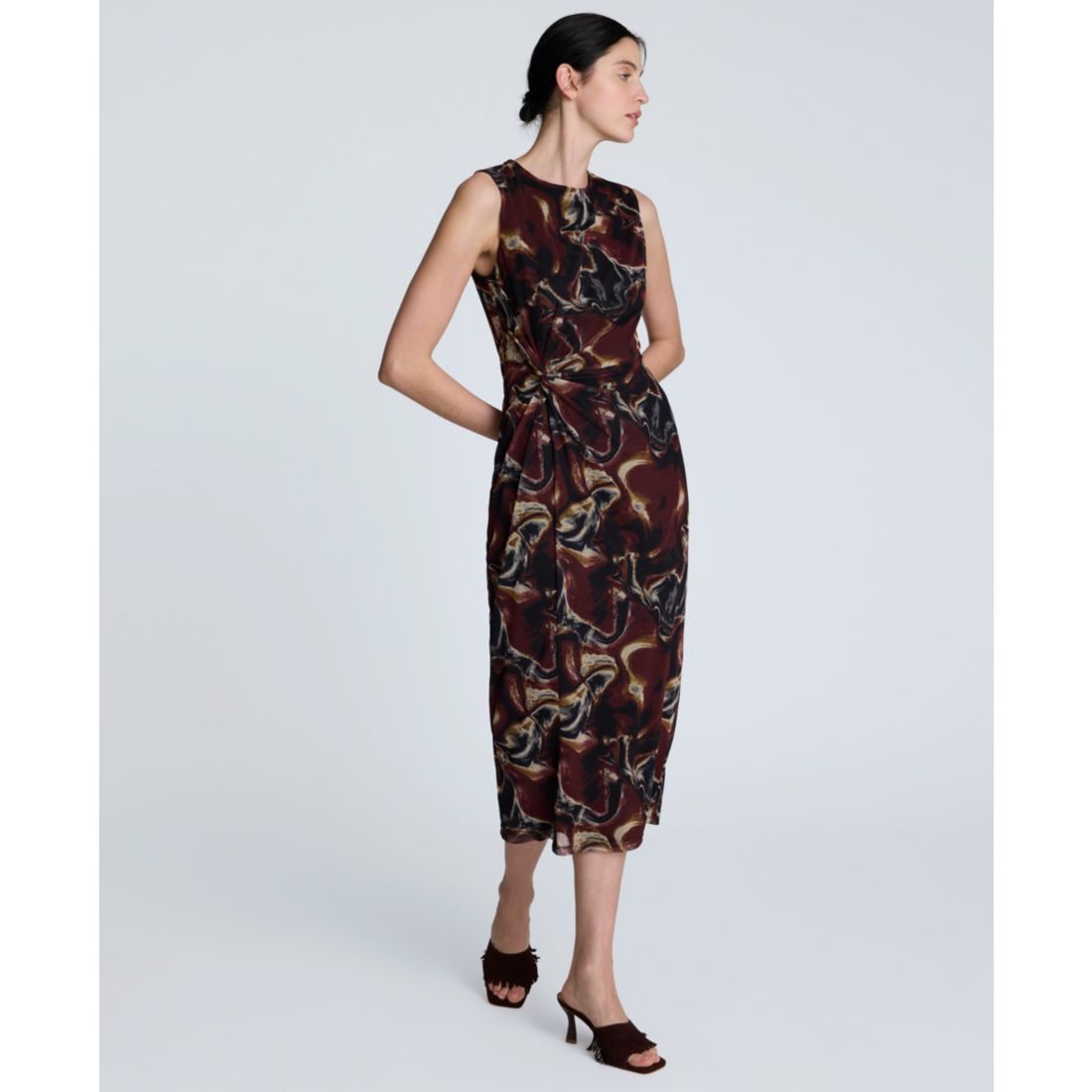 Kenneth Cole Women's Printed Side-Twist Sleeveless Midi Dress