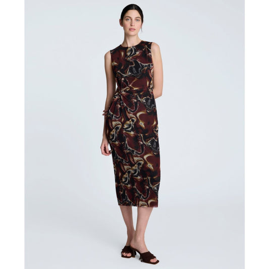 Kenneth Cole Women's Printed Side-Twist Sleeveless Midi Dress