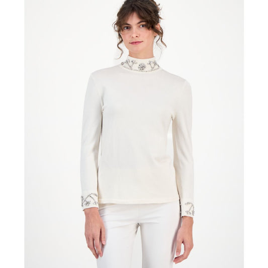 Anne Klein Women's Embellished Rhinestone-Detail Turtleneck Sweater