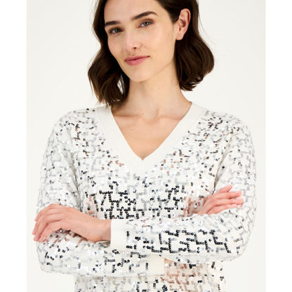 Anne Klein Women's Zig-Zag Sequin Sweater