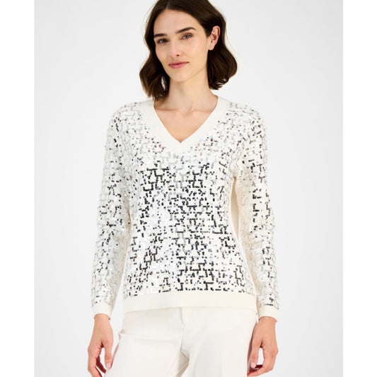 Anne Klein Women's Zig-Zag Sequin Sweater