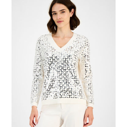Anne Klein Women's Zig-Zag Sequin Sweater