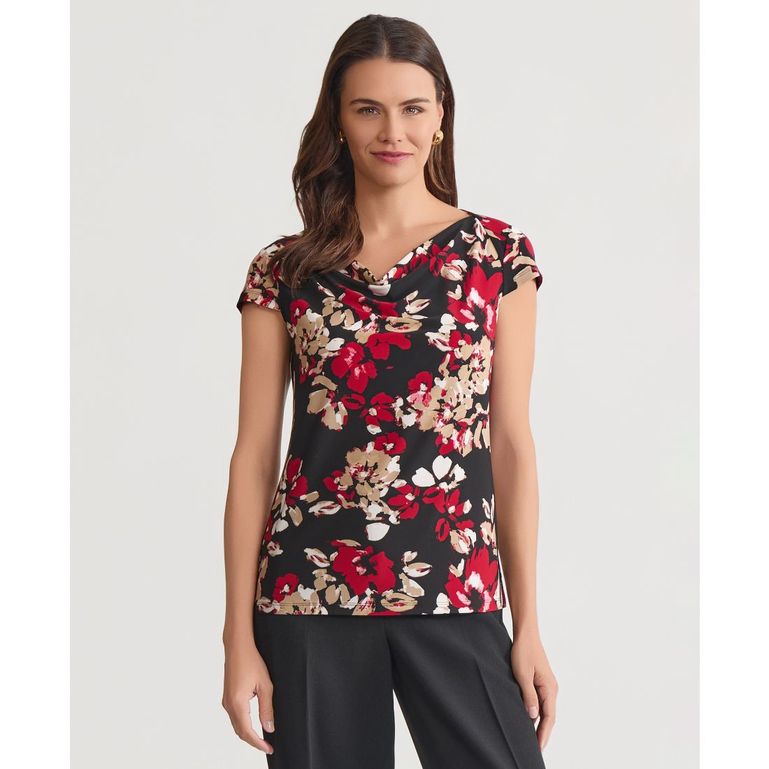 Kasper Women's Printed Cowlneck Blouse, Regular & Petite