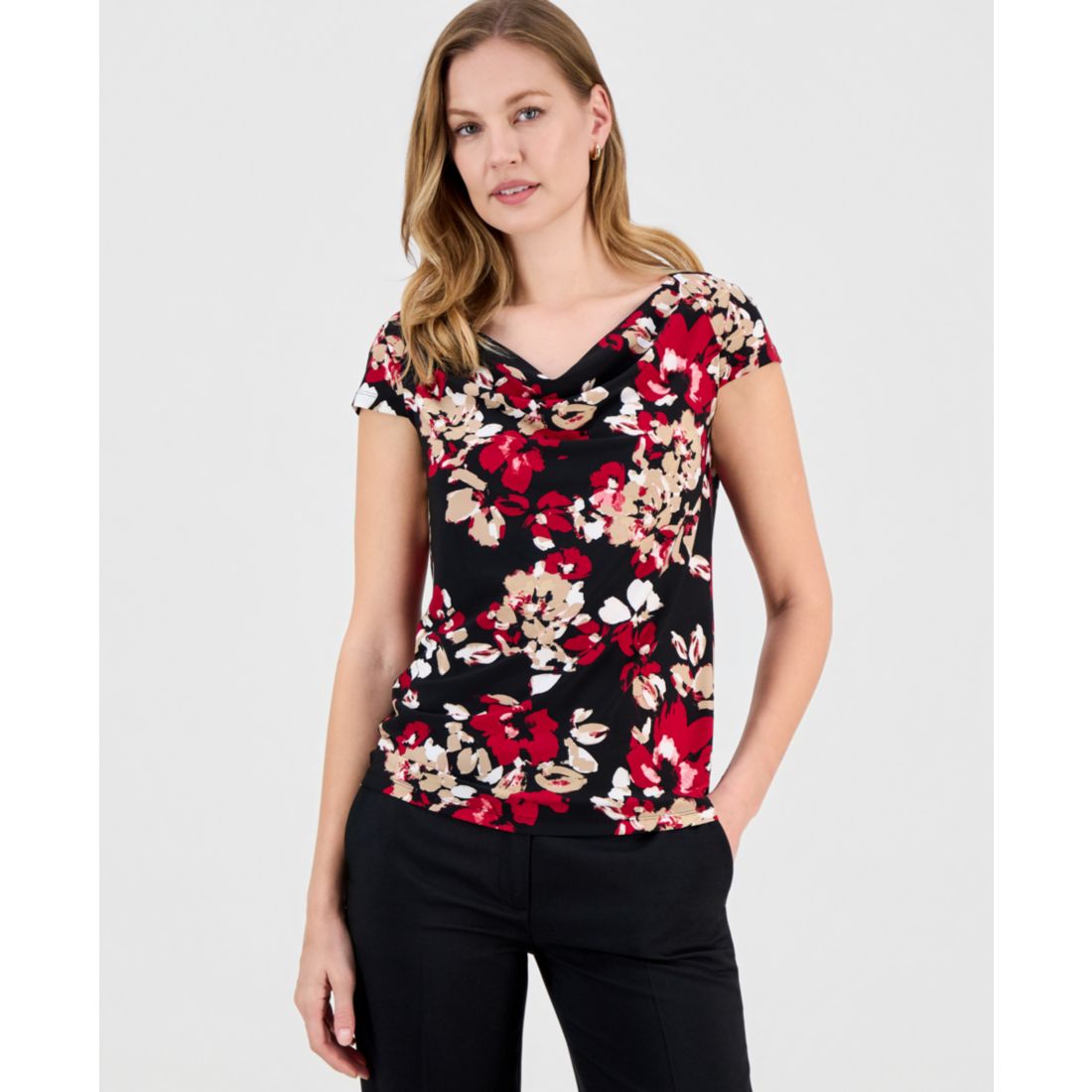 Kasper Women's Printed Cowlneck Blouse, Regular & Petite