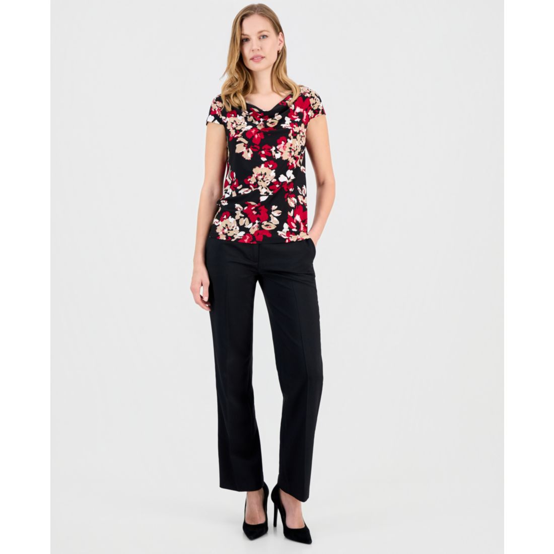 Kasper Women's Printed Cowlneck Blouse, Regular & Petite