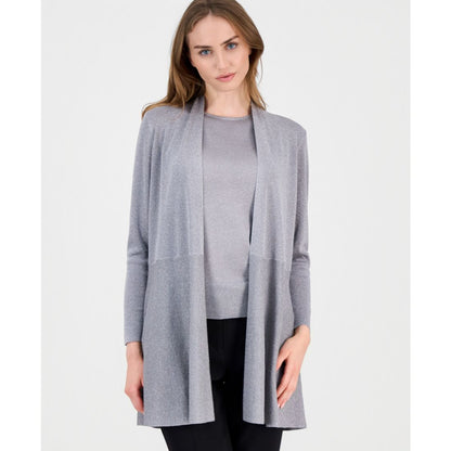 Anne Klein Women's Monteray Metallic Open-Front Cardigan - Silver W/ Lurex