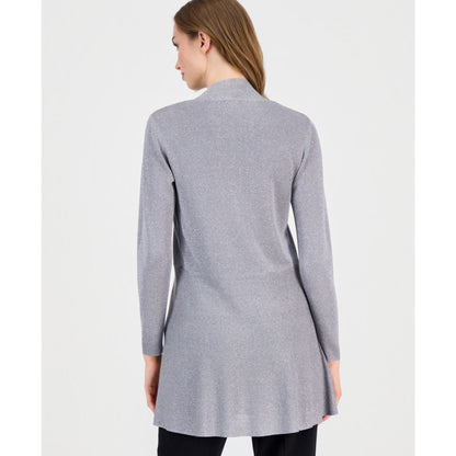 Anne Klein Women's Monteray Metallic Open-Front Cardigan - Silver W/ Lurex