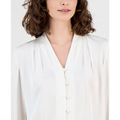 Anne Klein Women's V-Neck Button-Front Blouse