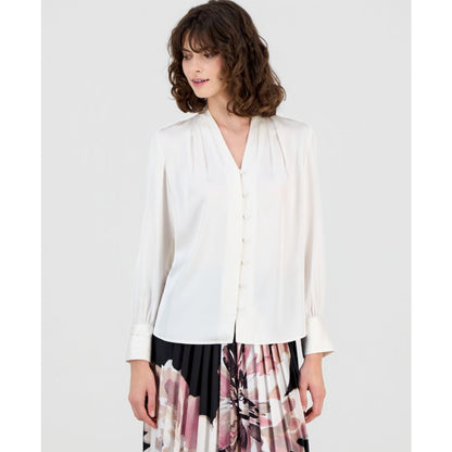 Anne Klein Women's V-Neck Button-Front Blouse