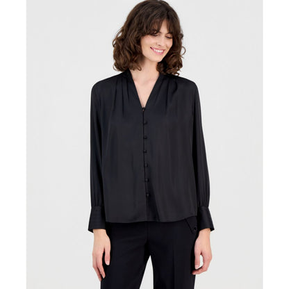 Anne Klein Women's V-Neck Button-Front Blouse