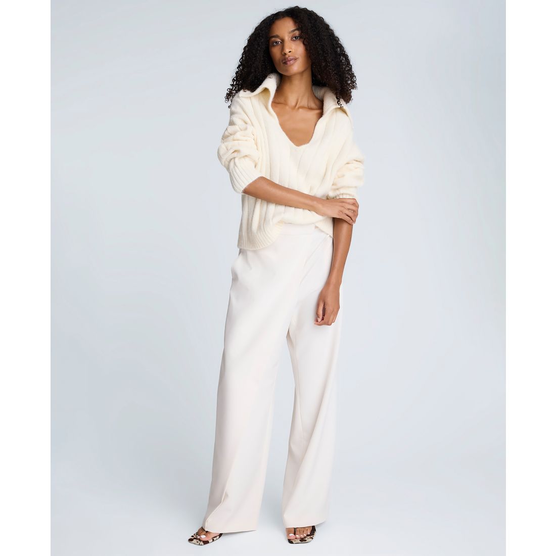 Kenneth Cole Women's V-Neck Wide Rib Polo Sweater