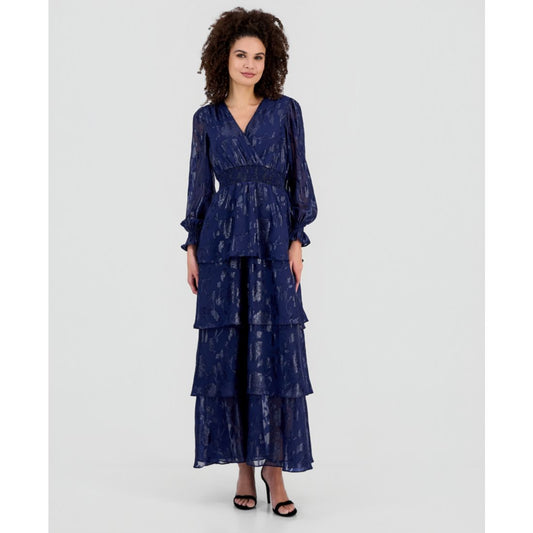 Anne Klein Women's Smocked-Trim Tiered Maxi Dress
