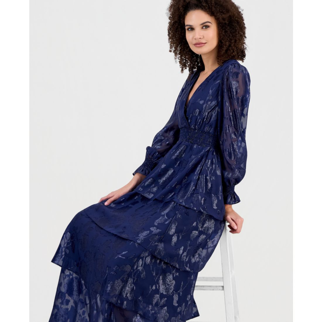 Anne Klein Women's Smocked-Trim Tiered Maxi Dress