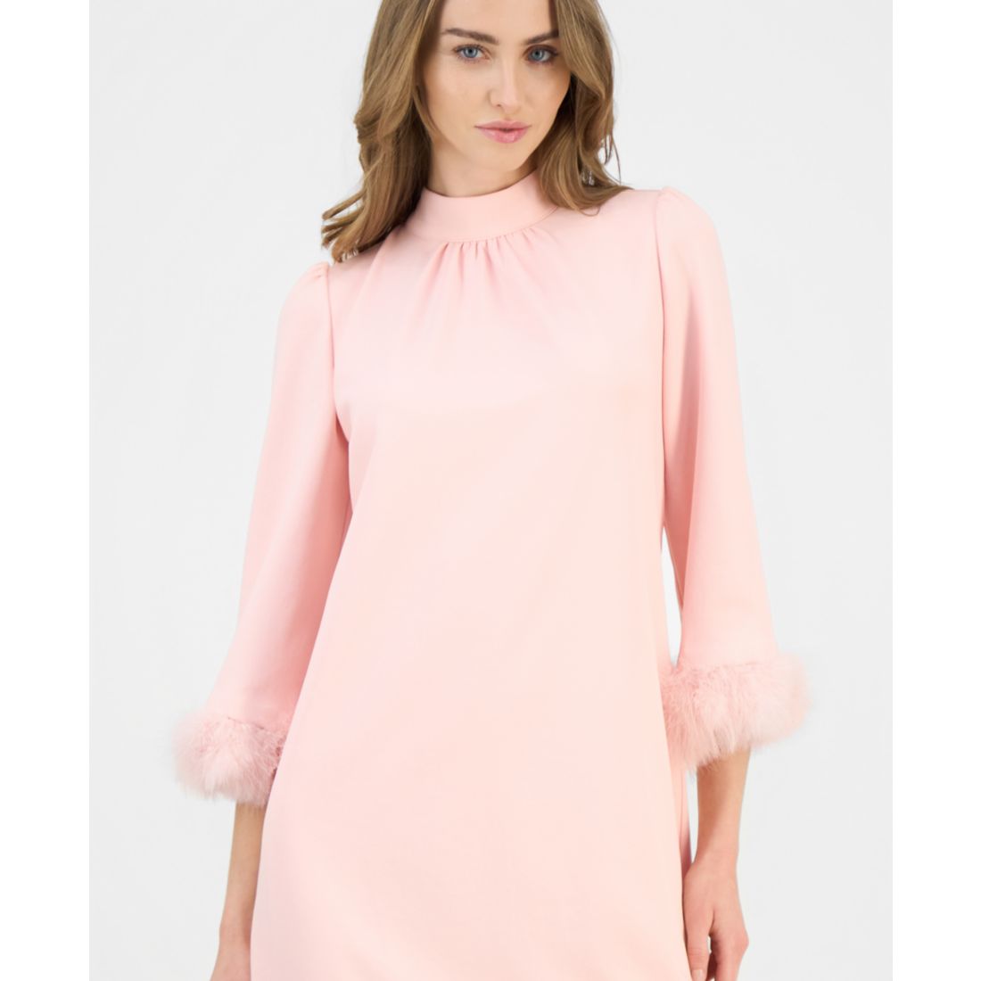 Anne Klein Women's Mock Neck Tie-Back Feather-Cuff Dress
