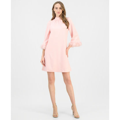 Anne Klein Women's Mock Neck Tie-Back Feather-Cuff Dress